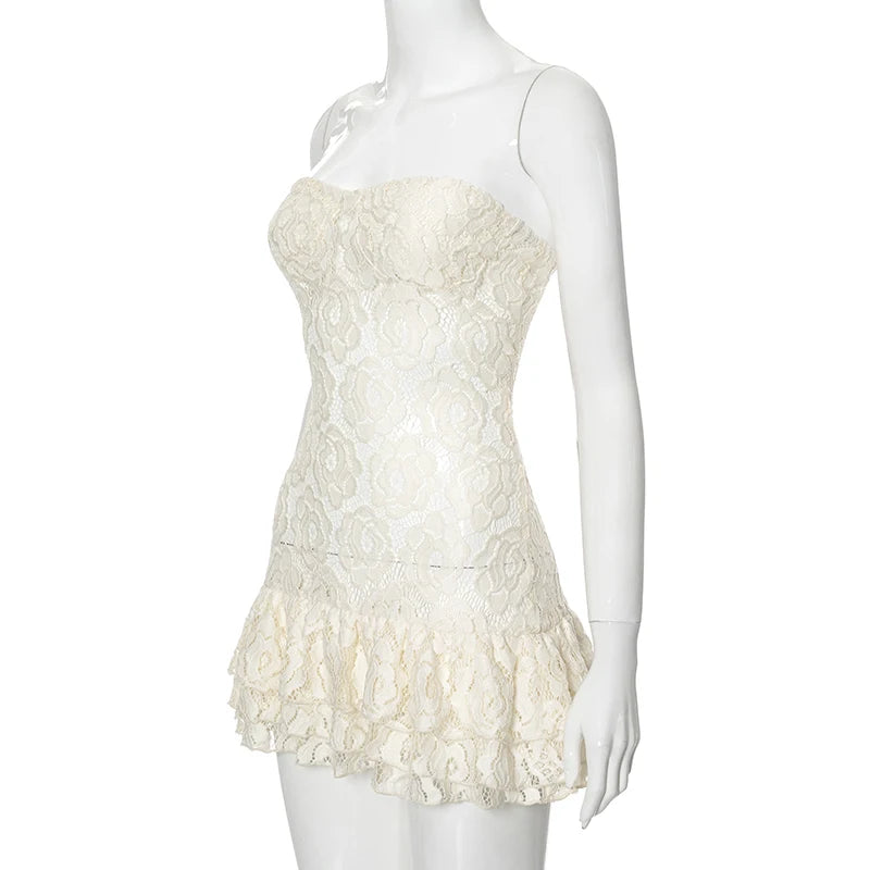Hollow Out Ruffles See Through Chic Dress