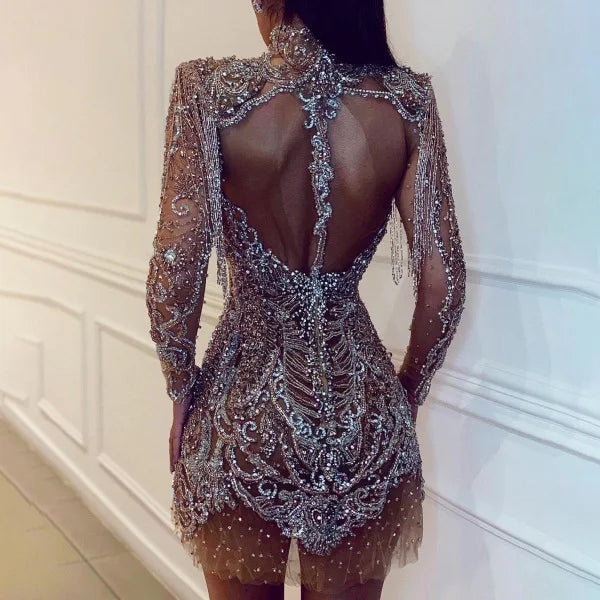 Gold Backless Transparent Hollow Miniskirt