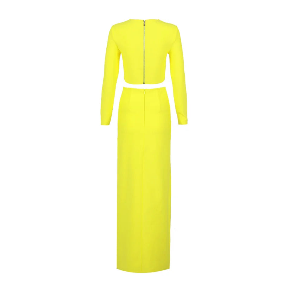 Sexy Heavy Industry Beaded Long-sleeved Slit Dress Two-piece Suit