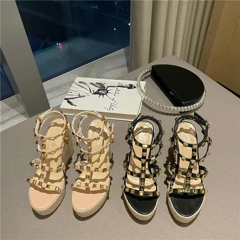 Thick Sole Rivets Open Toe Platform