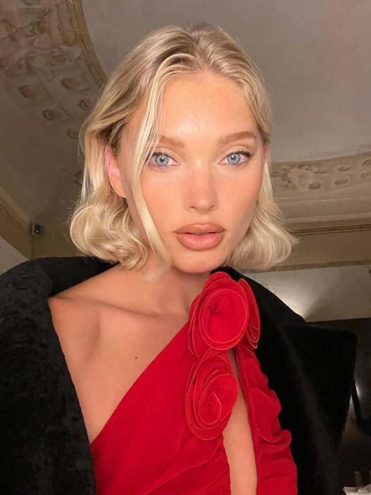 Sexy Deep V Neck 3D Flower Mini