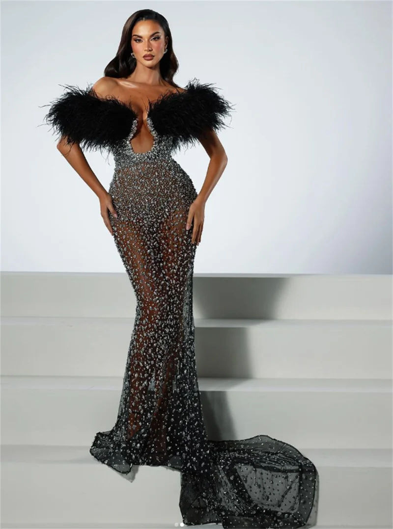 Luxury Feather Dazzling Diamonds Sexy