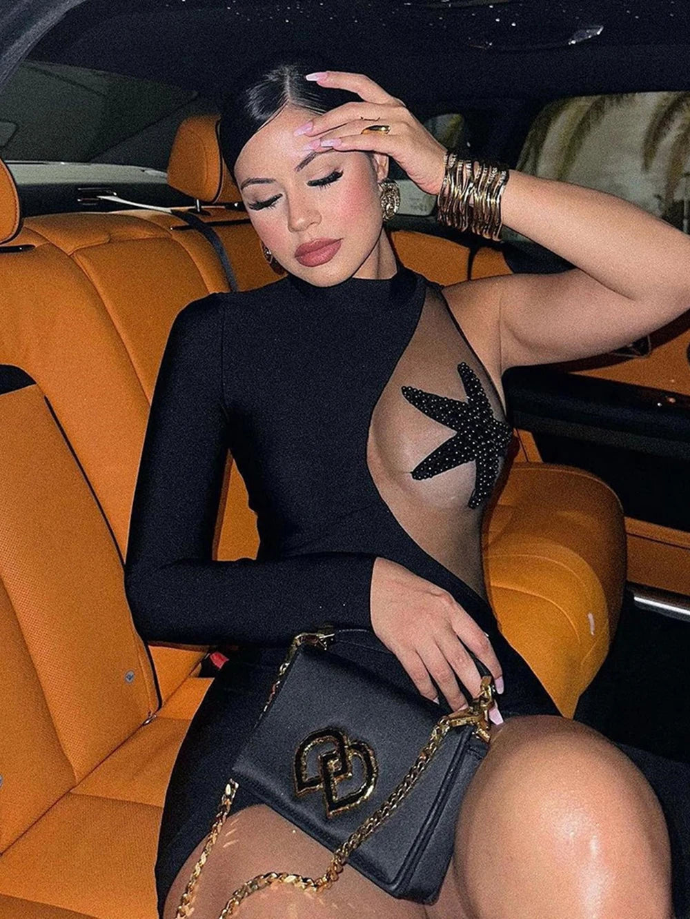 Black Sexy Mesh Star Beaded