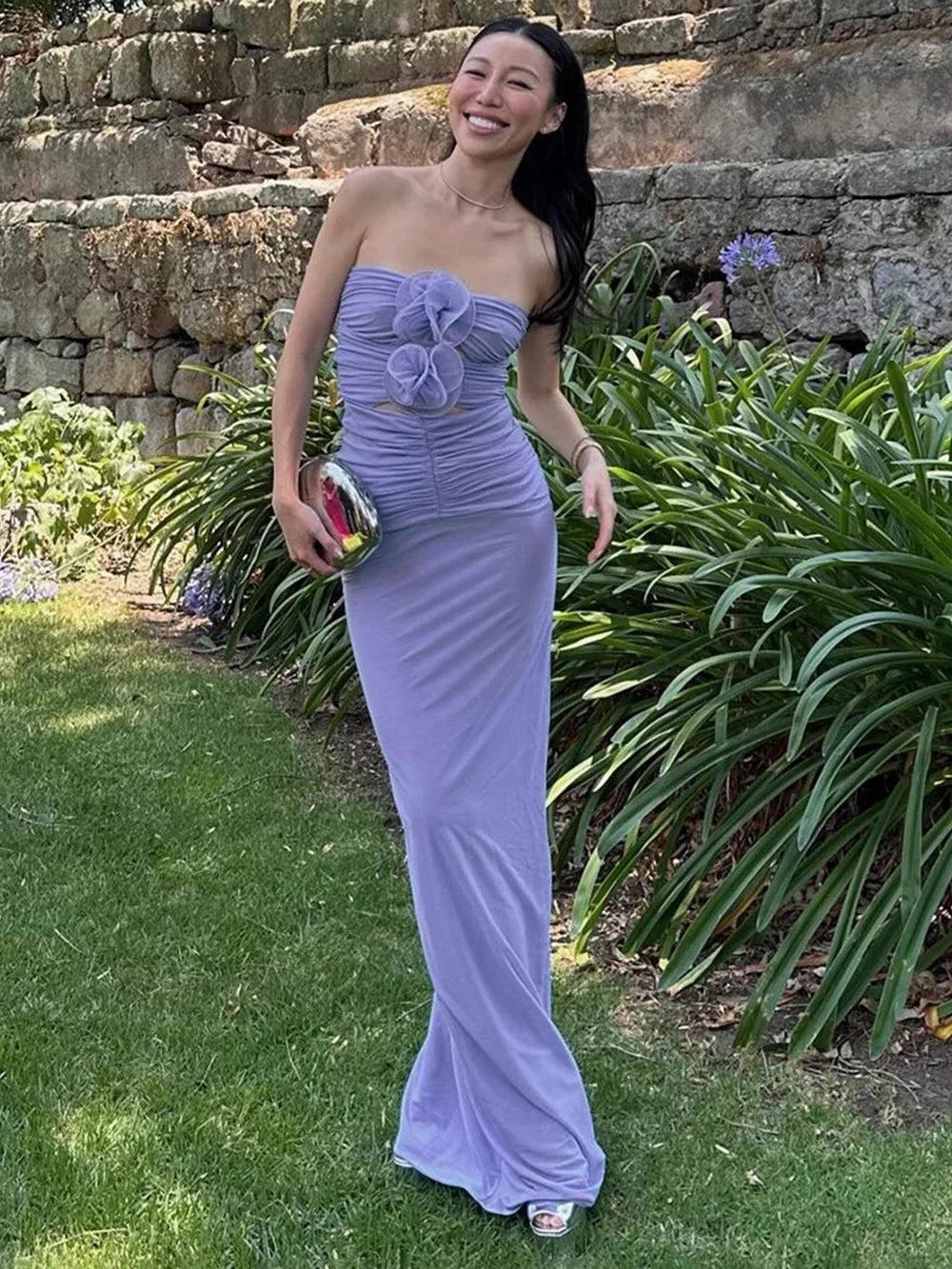 3D Flower Hollow Out Long Dress