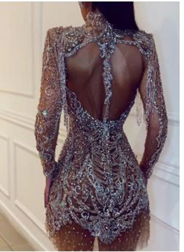 Gold Backless Transparent Hollow Miniskirt
