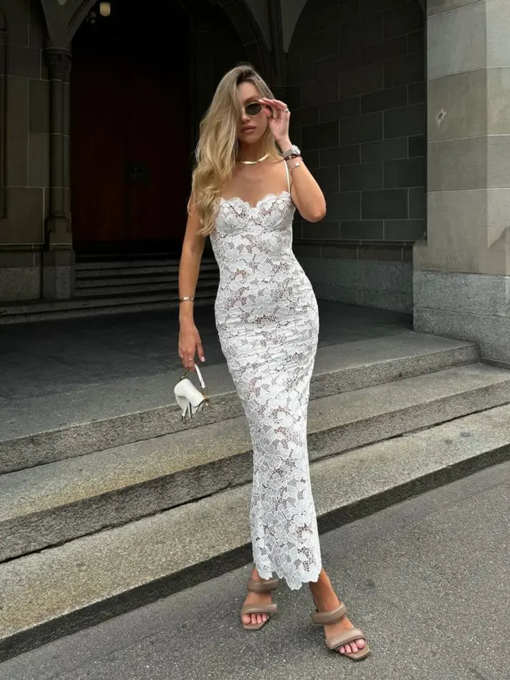 Elegant Lace Luxurious White Tight Maxi