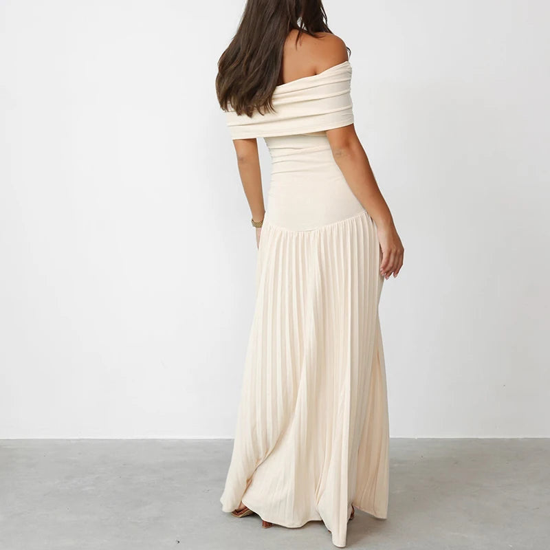 Elegant Lady Short Sleeve Solid Evening Dress