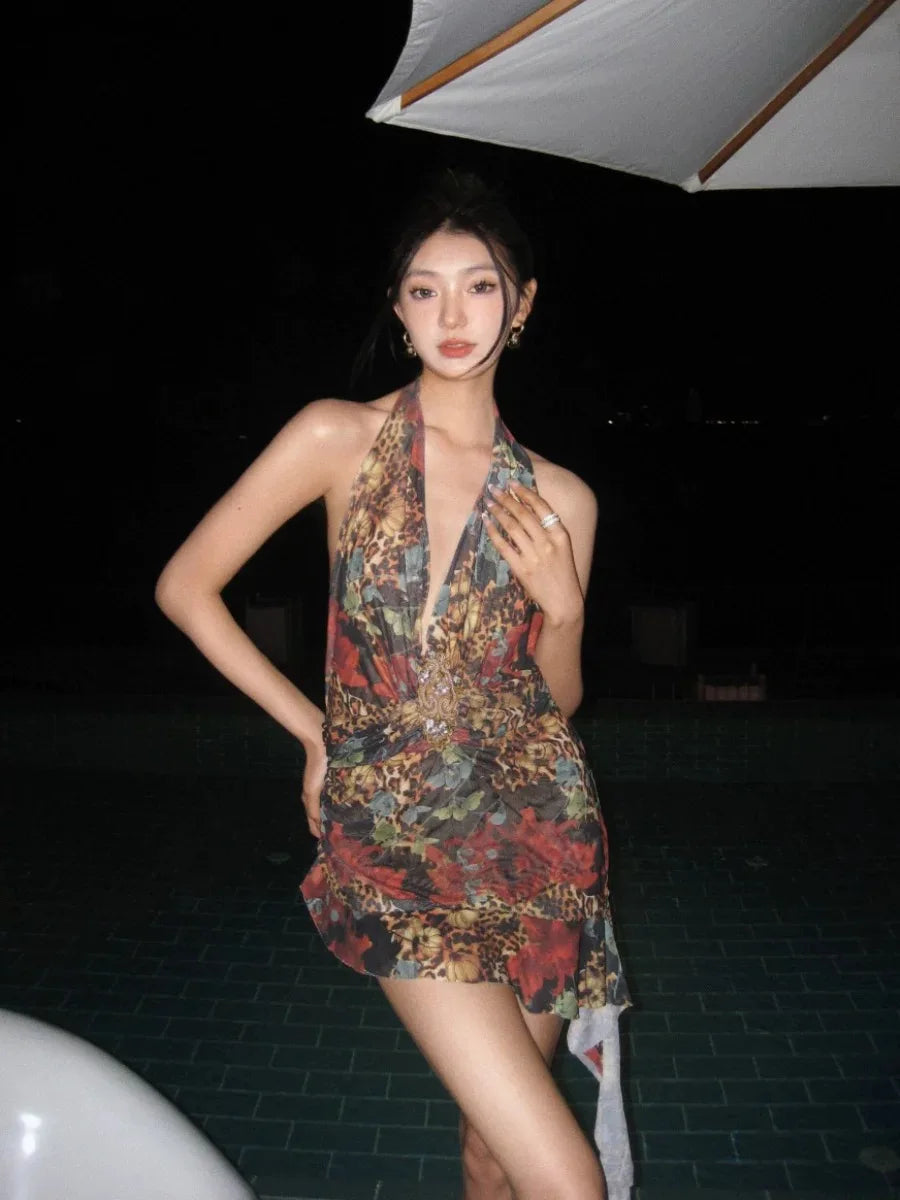 London sexy halter dress with skirt and beaded halter