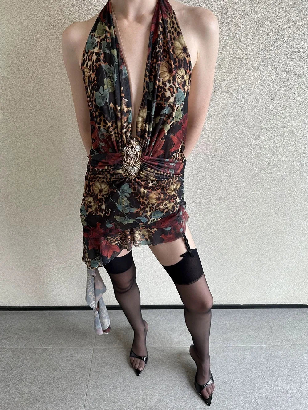 London sexy halter dress with skirt and beaded halter