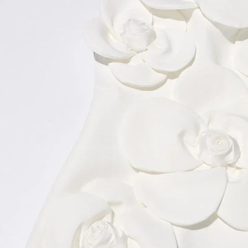 White Color Halter Off the Shoulder Florals Bodycon Mini Dress