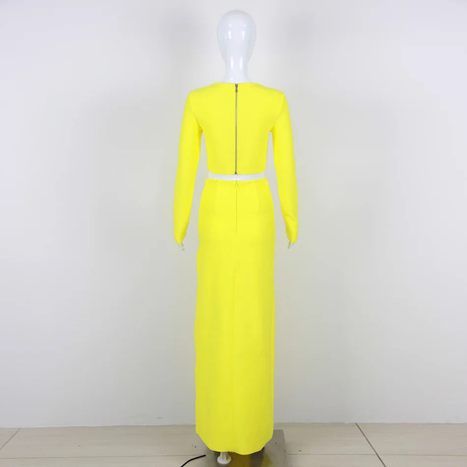 Sexy Heavy Industry Beaded Long-sleeved Slit Dress Two-piece Suit