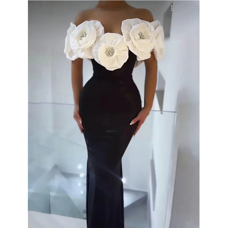 White Flowers Sexy Off The Shoulder Dress