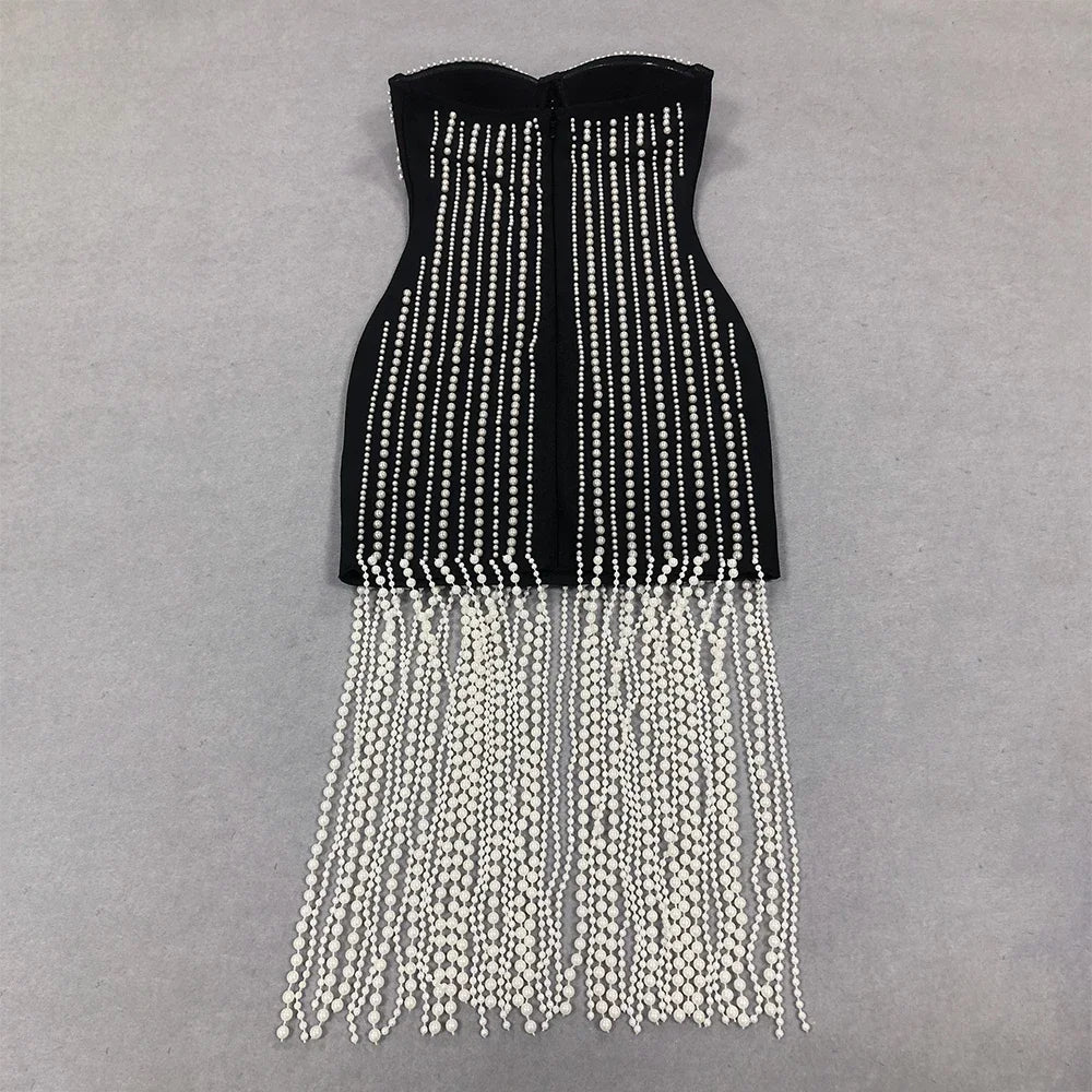 2024 Sexy Strapless Pearl Tassel