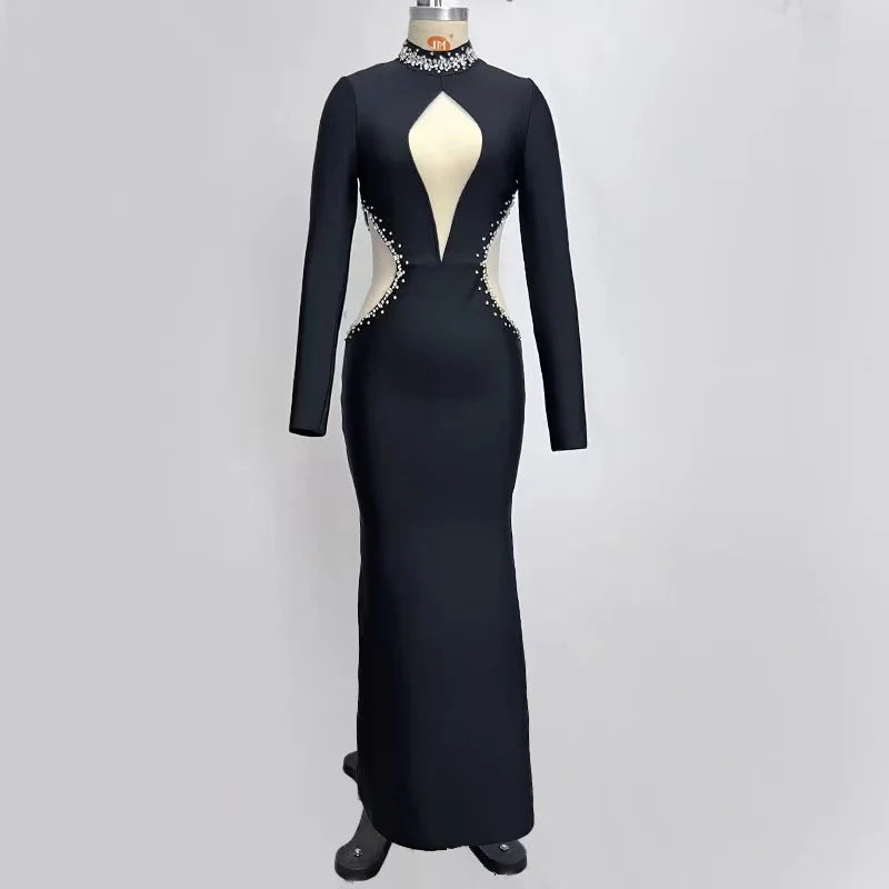 Gorgeous Mermaid Crystal Beaded Hollow Sexy Bandaged Dress