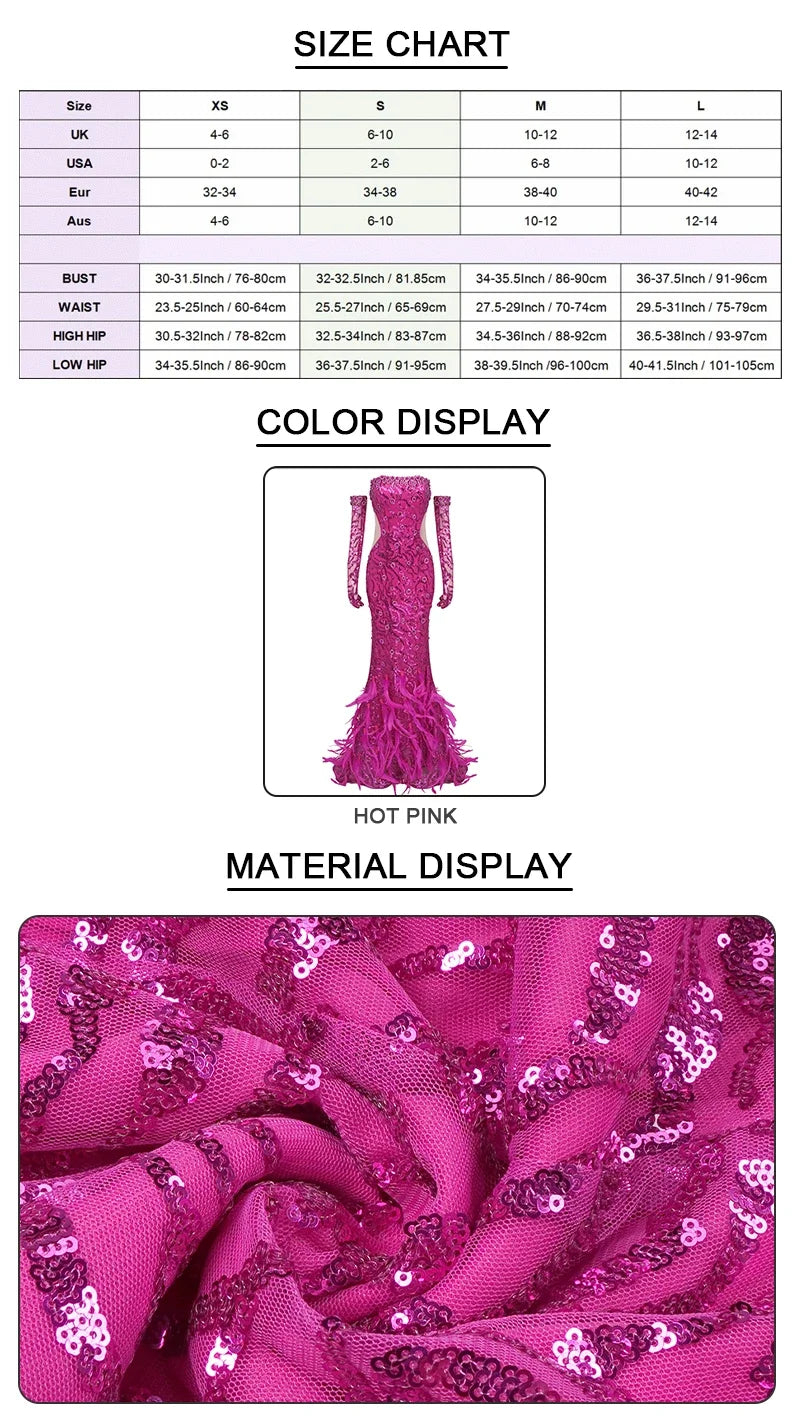 New Hot Pink Feathers Evening Dresses