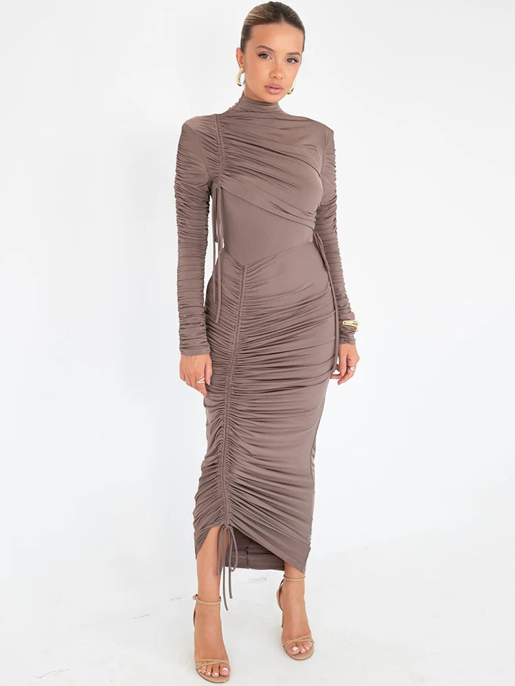 Ruched Sexy Maxi Drawstring Bodycon