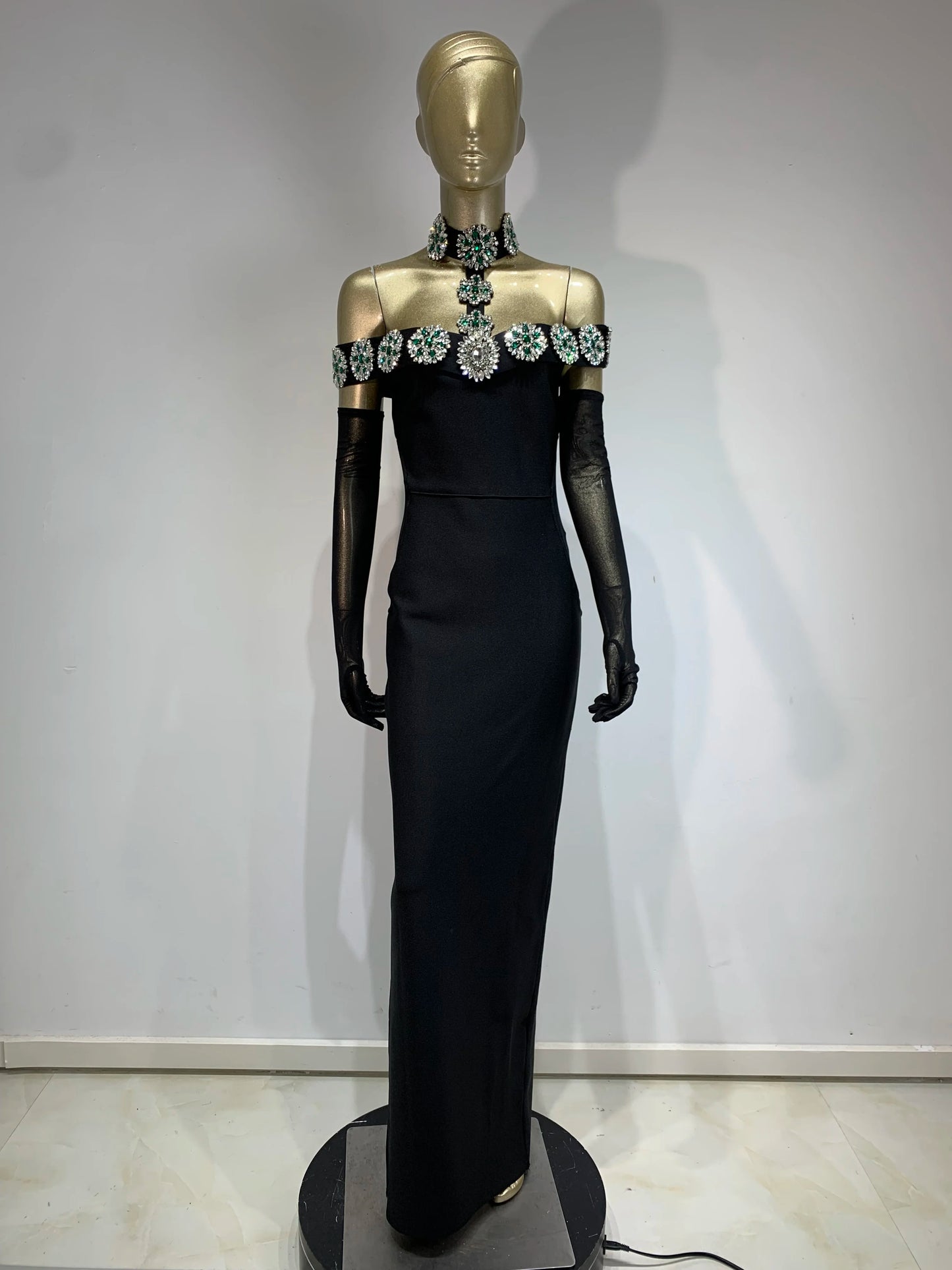 Sexy Diamonds Crystal Black Maxi Long Bodycon Elegant Dress