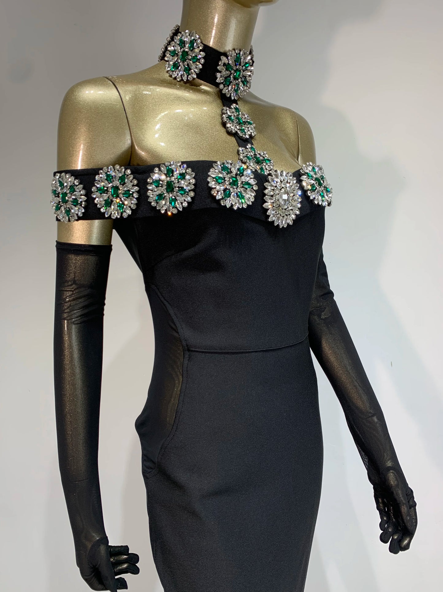 Sexy Diamonds Crystal Black Maxi Long Bodycon Elegant Dress
