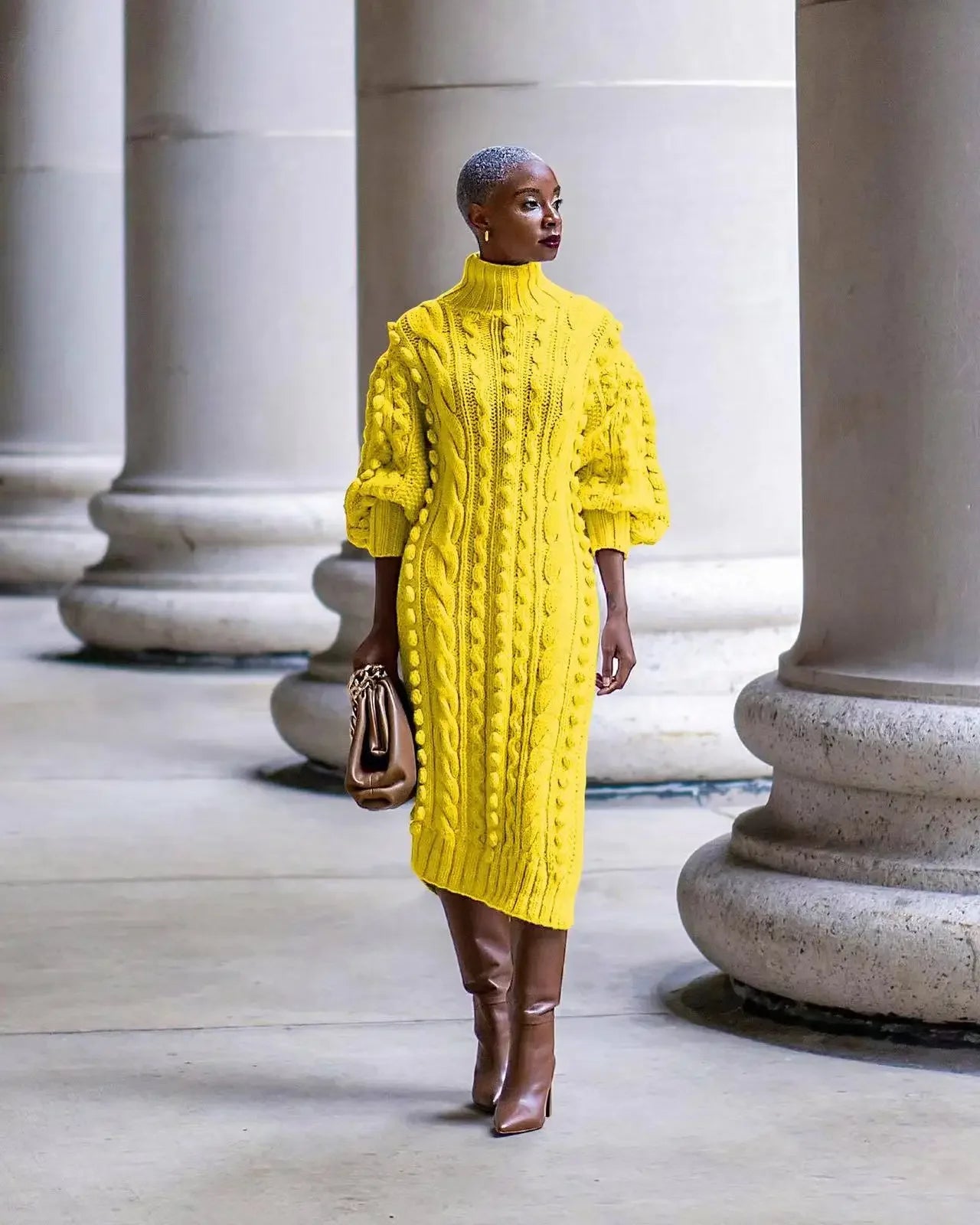 Long Sleeve Turtleneck Knitted Dress