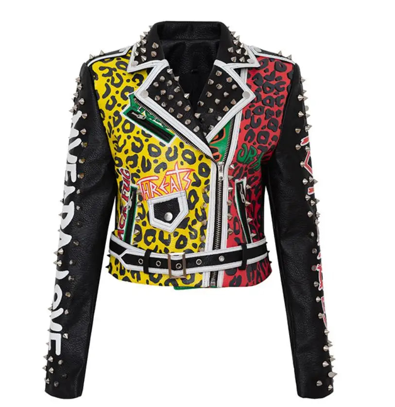 Rivet beading Pu Leather Jacket