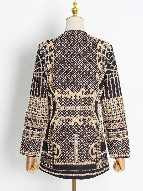 Pearl Suit Printed Long-Sleeved V-Neck