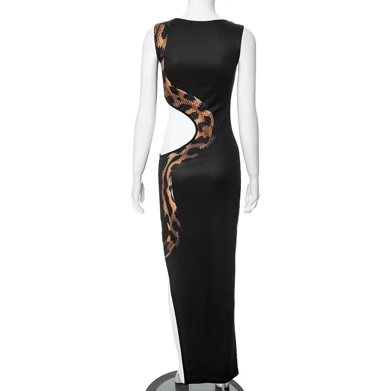 Snake Printed Hollow Out Dress