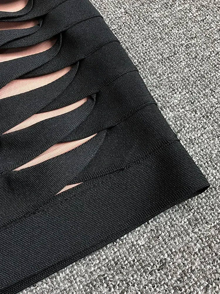 Strapless Mesh Patchwork Hollow Out Mini Bandage Dresses
