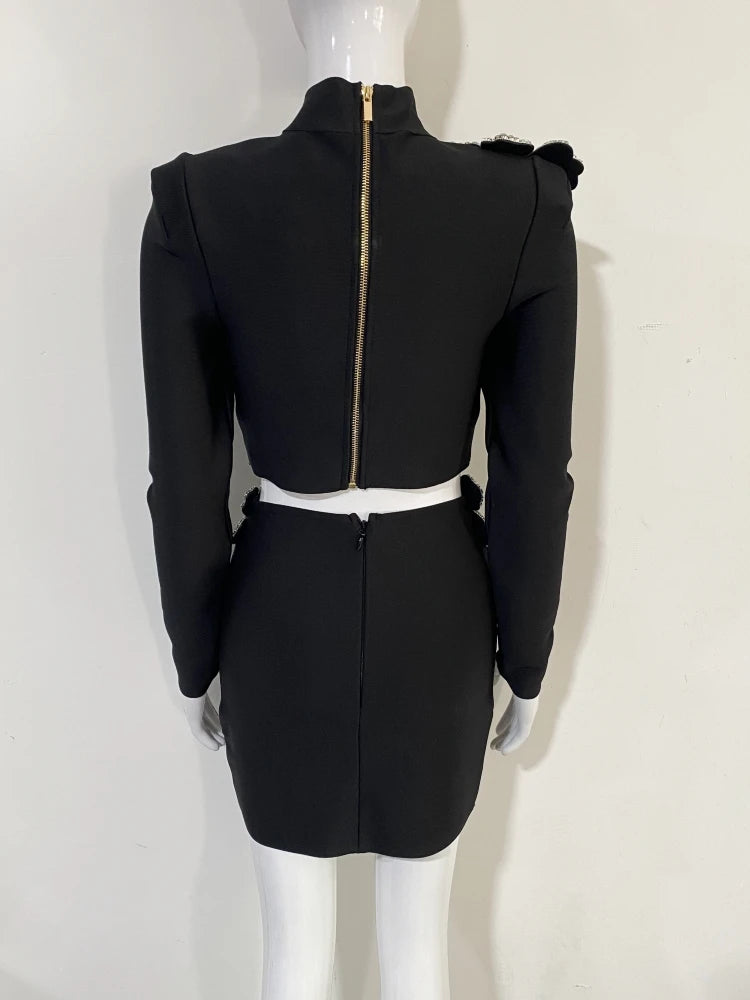 Flower Top + Bodycon Mini Skirts Suits