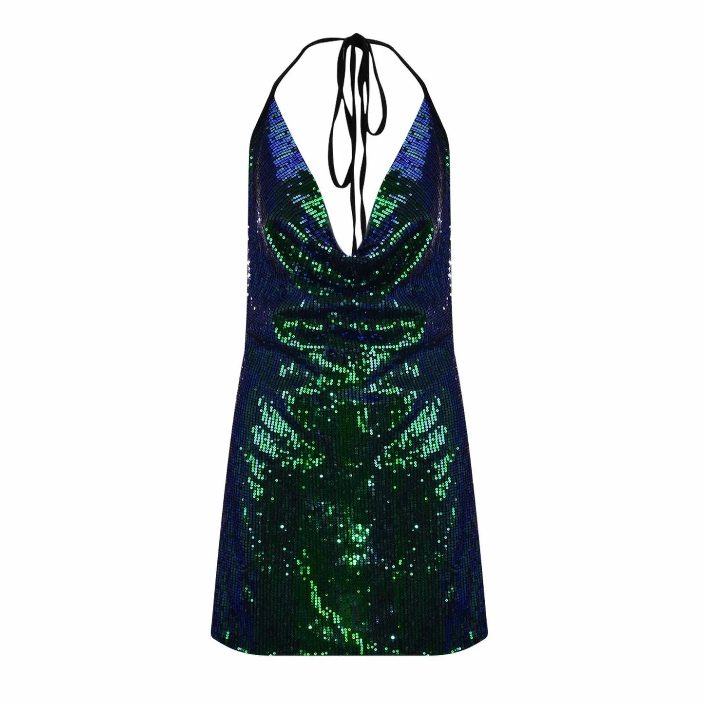 Women Sparkly Rhinestone Chain Deep V Neck
