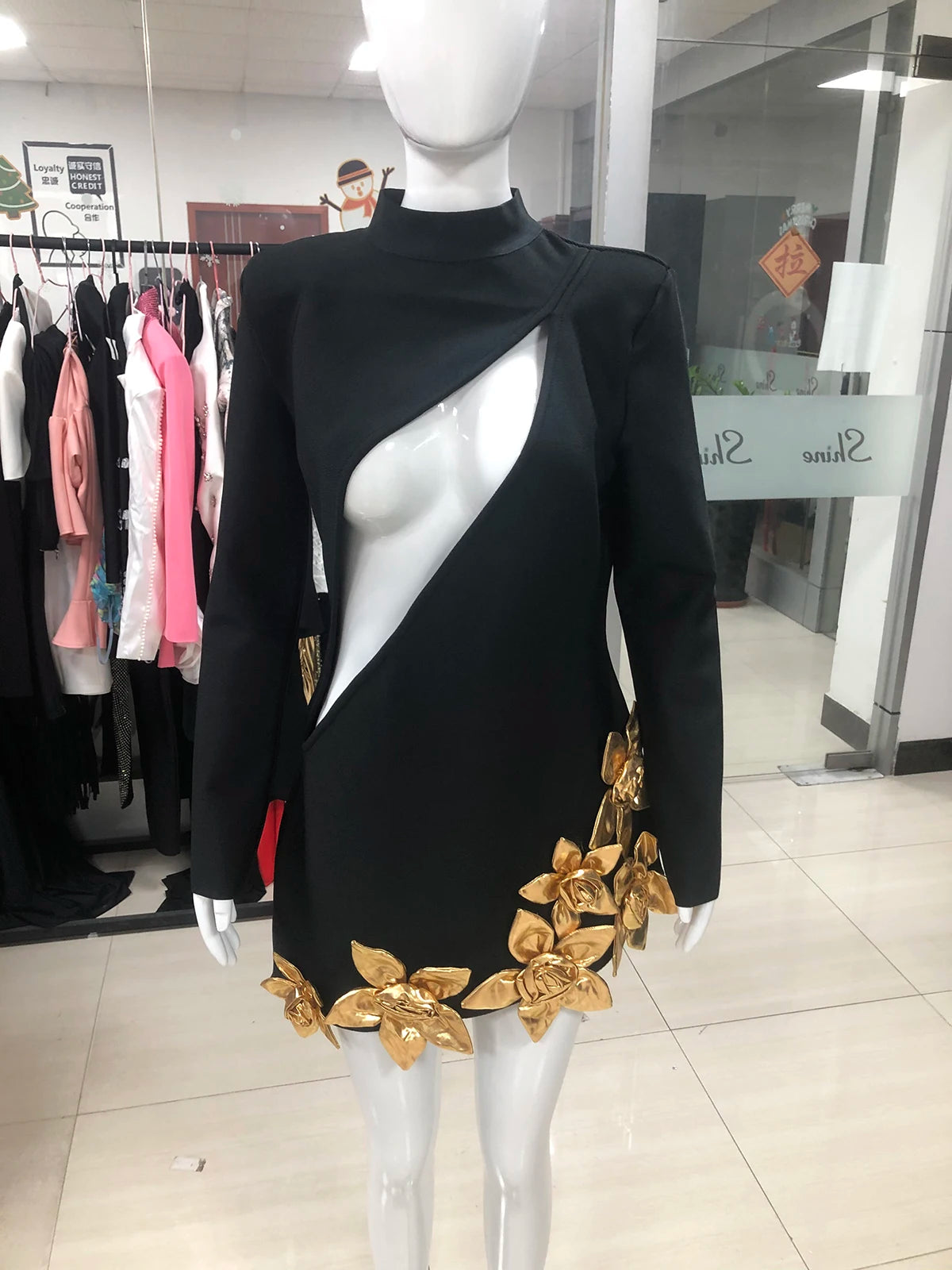 Sexy Long Sleeve Cut Out Black