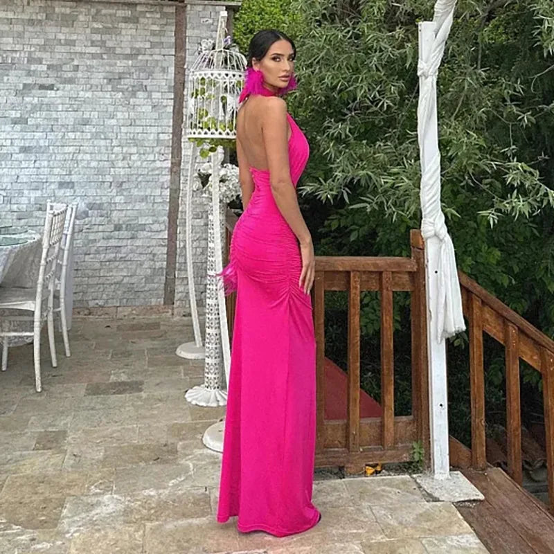 Elegant Halter Wrap Cut Out Maxi Dress