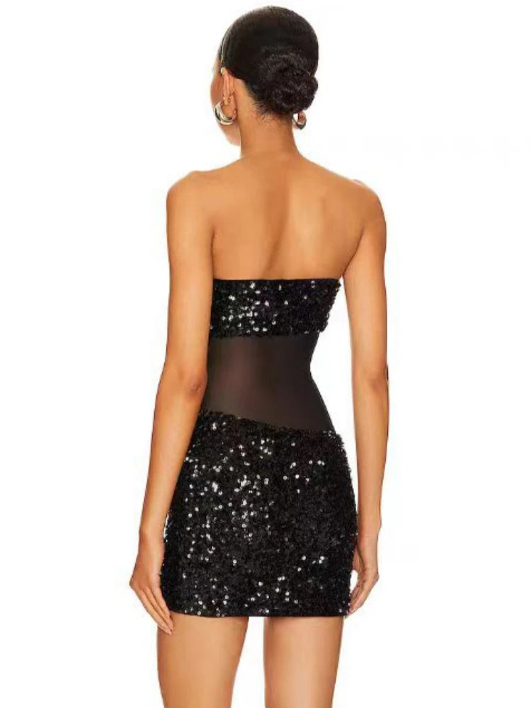 Strapless Shiny Sequins Mini Dress