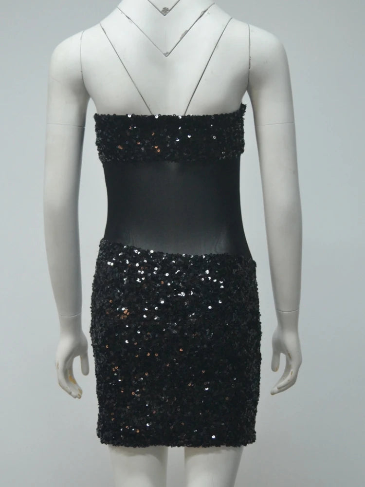 Strapless Shiny Sequins Mini Dress