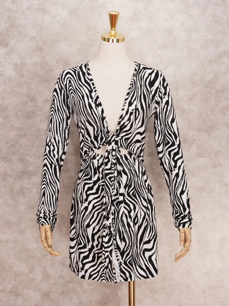 Sexy Zebra Print Bandage Shirt Dress