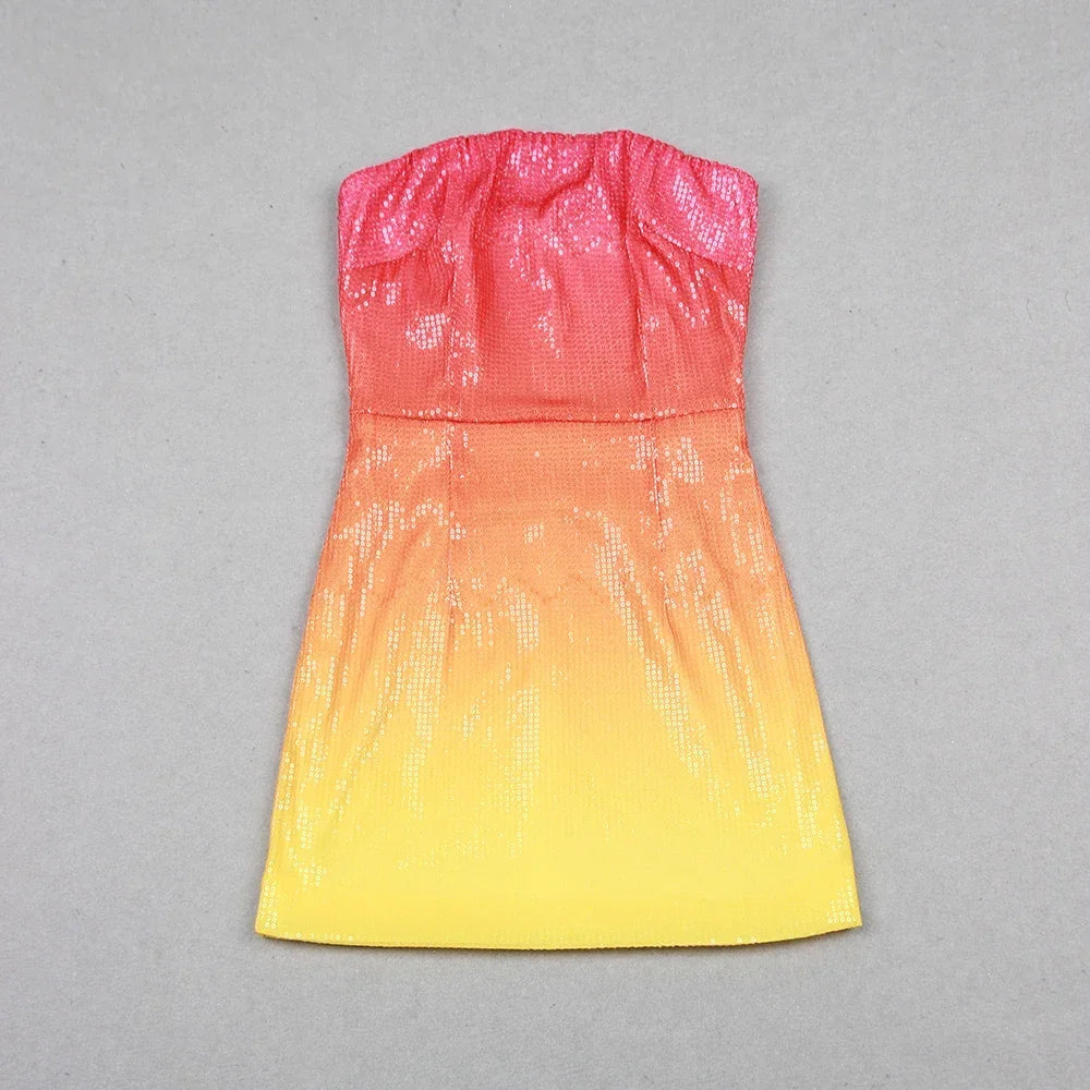 Gradually Discolorating Bra Strapless Sequins Tight Fit Mini Dress