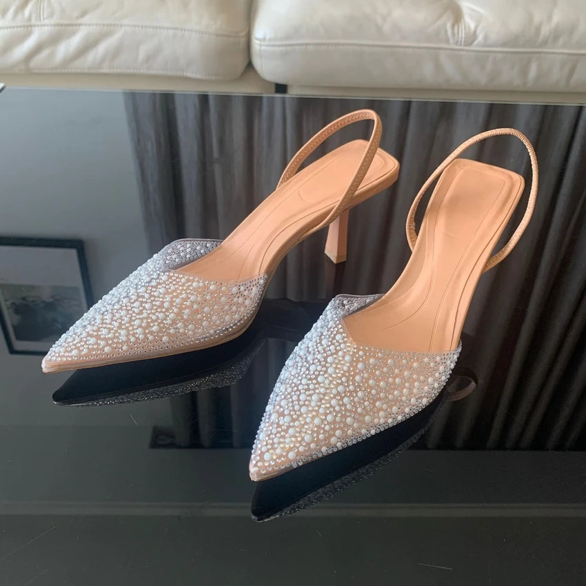 2024 High Heels Pearl Decoration Slingback
