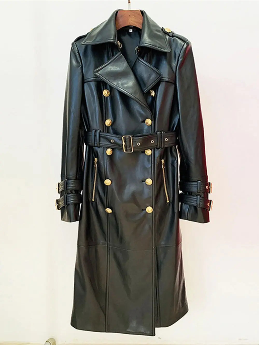 Luxury Design Double Breasted Black PU Leather