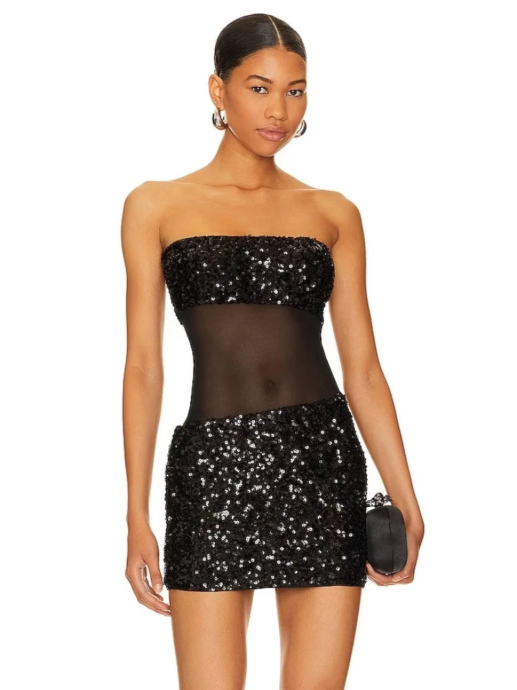 Strapless Shiny Sequins Mini Dress