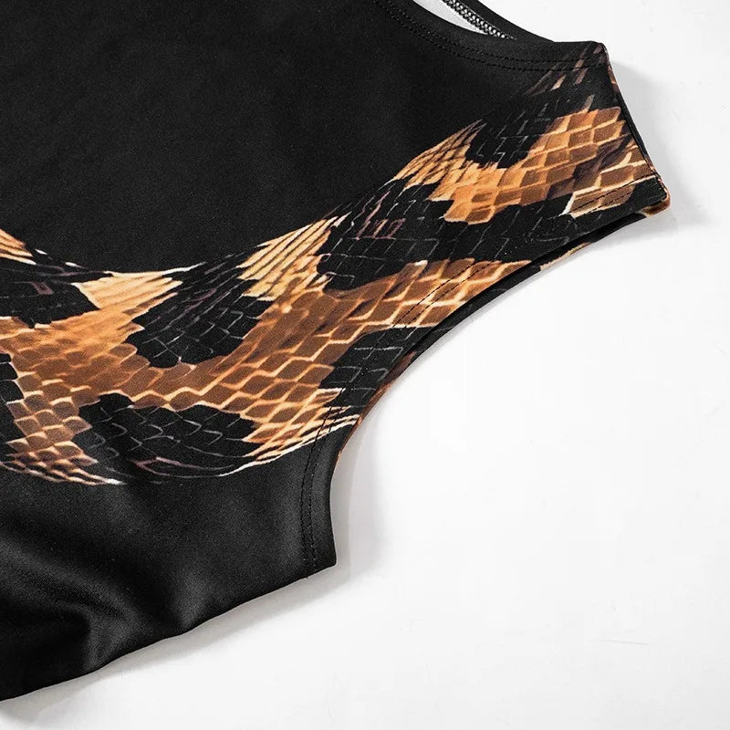 Snake Printed Hollow Out Dress