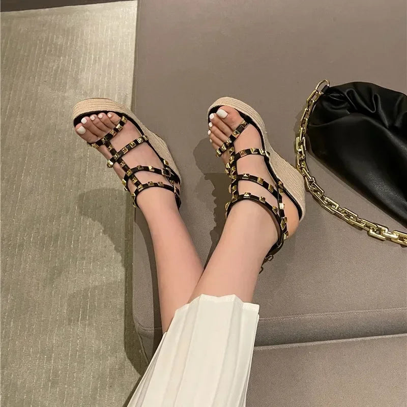 Thick Sole Rivets Open Toe Platform