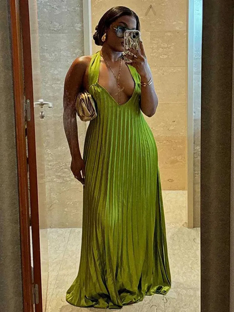 Green Evening Elegant Sexy Summer Pleated