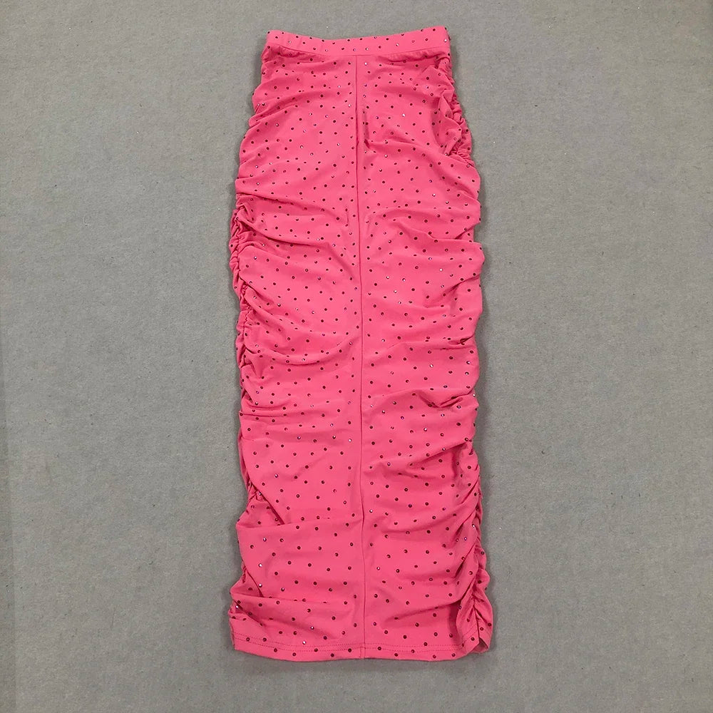 One Shoulder Diamond Pleated Skirt 2-Piece