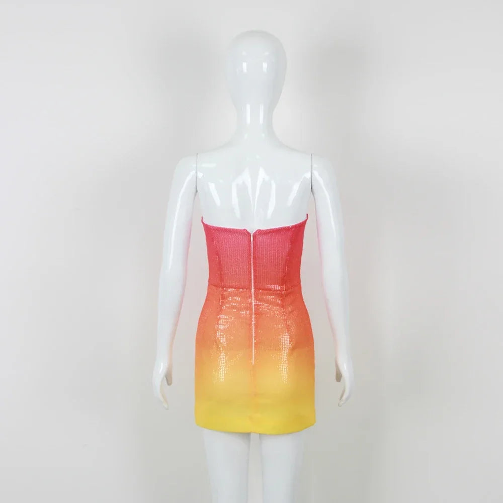 Gradually Discolorating Bra Strapless Sequins Tight Fit Mini Dress