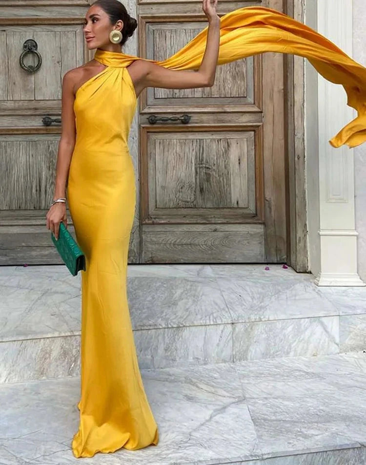 Sexy Satin Ribbon Halter Evebt Party
