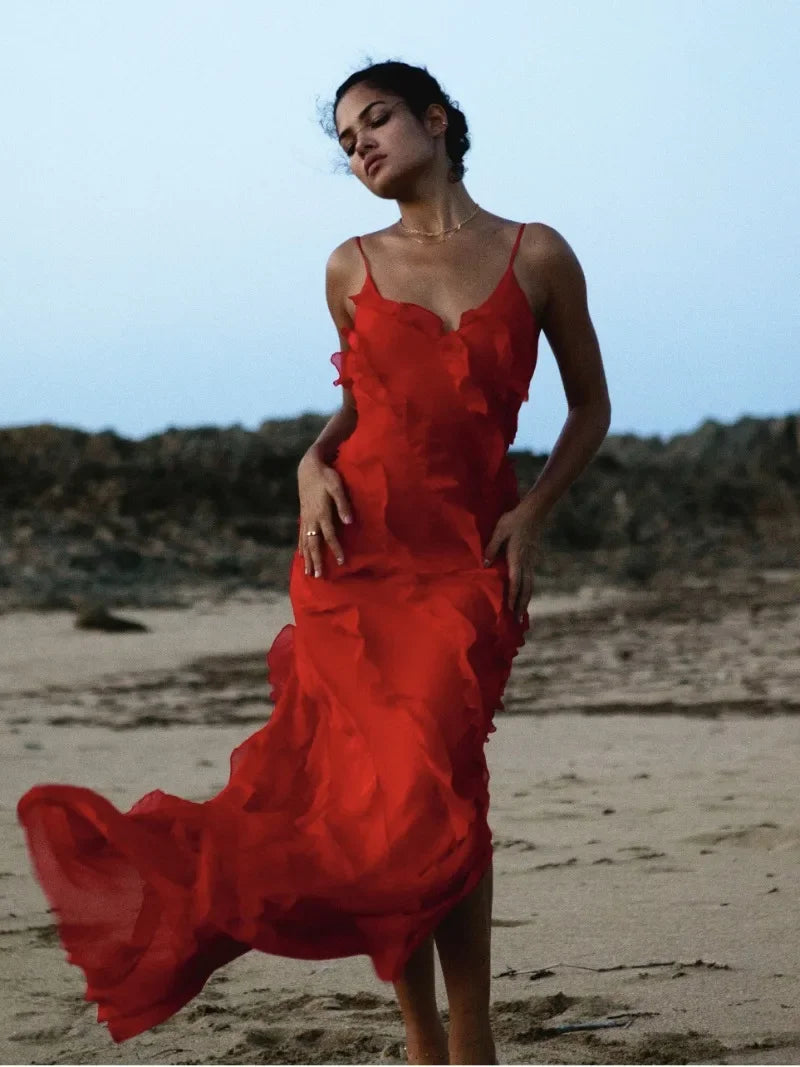 2024 Elegant Red Chiffon Slip