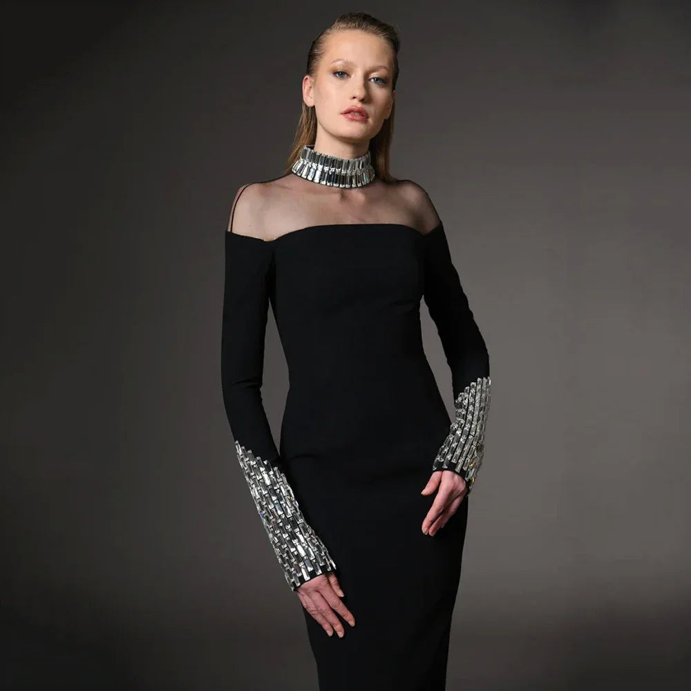 2024 Black Long Blocked Luxury Diamond