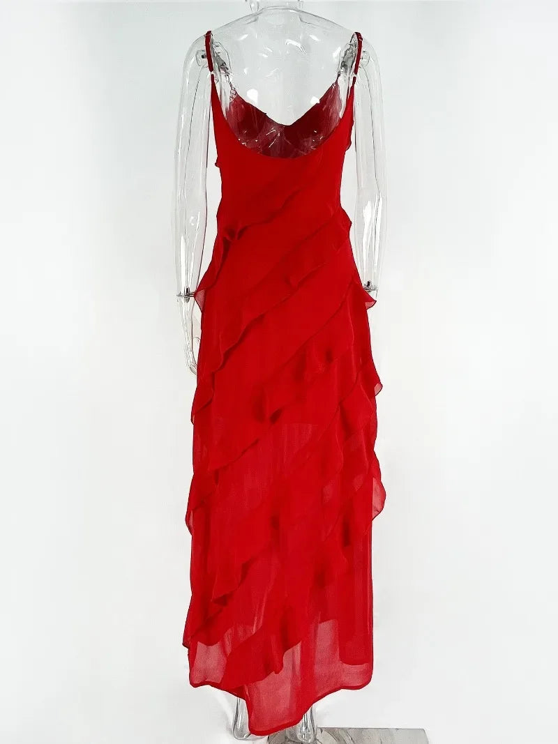 2024 Elegant Red Chiffon Slip