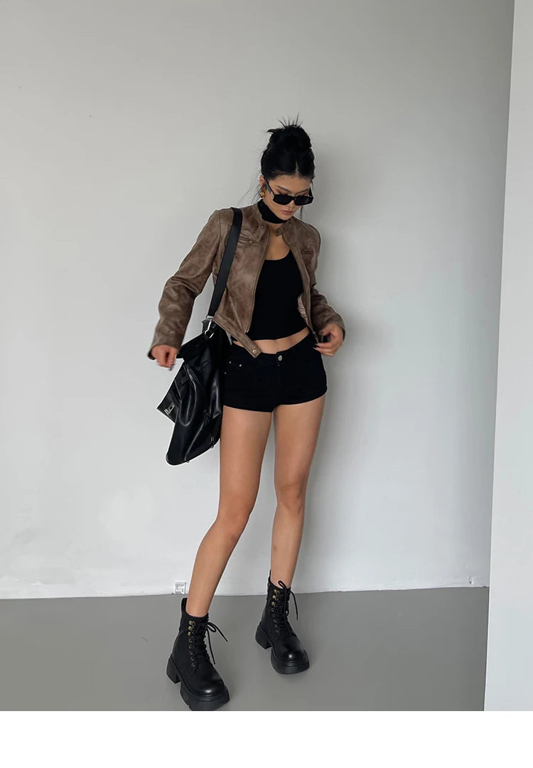 Leather Short Coat Women