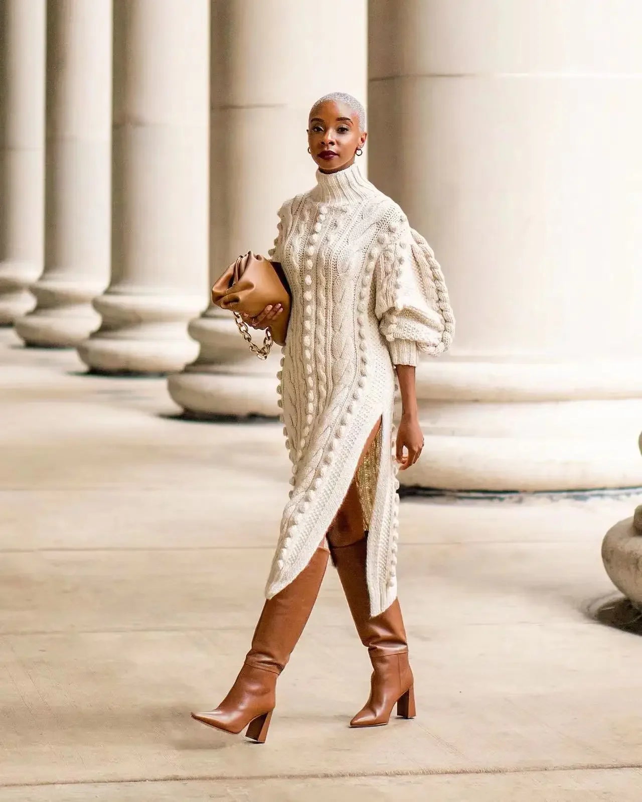 Long Sleeve Turtleneck Knitted Dress – MoxyMaiden
